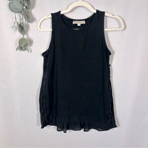 LOFT | 100% Cotton Ruffle Tank Top Buttons Down Sides Women’s Size Small